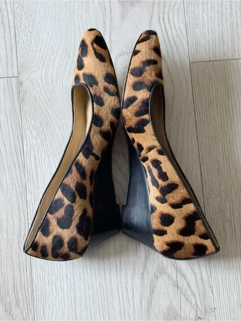 Talbots Leopard Calf Hair Wedge Pumps Women Size 6N Narrow Hair On Hide Shoes